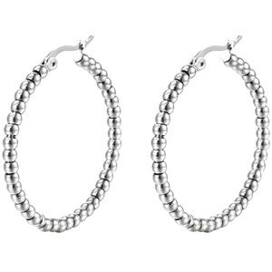 Silver Beaded Hoop Earrings
